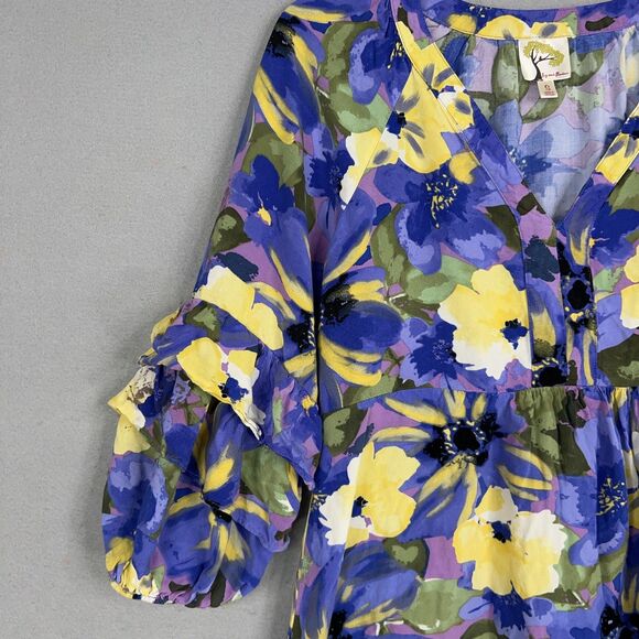 Fig and Flower Dress Womens Small Purple Yellow Boho Ruffle Layer Flowy Feminine - Picture 4 of 14